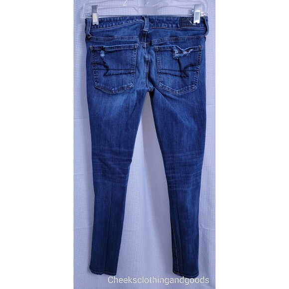 American Eagle Jegging Distressed Dark Wash Jeans Women's 4 Regular 360° Stretch - Picture 4 of 7